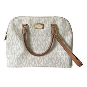 Michael Kors Leather Cindy Dome Satchel Handbag Vanilla Lugg